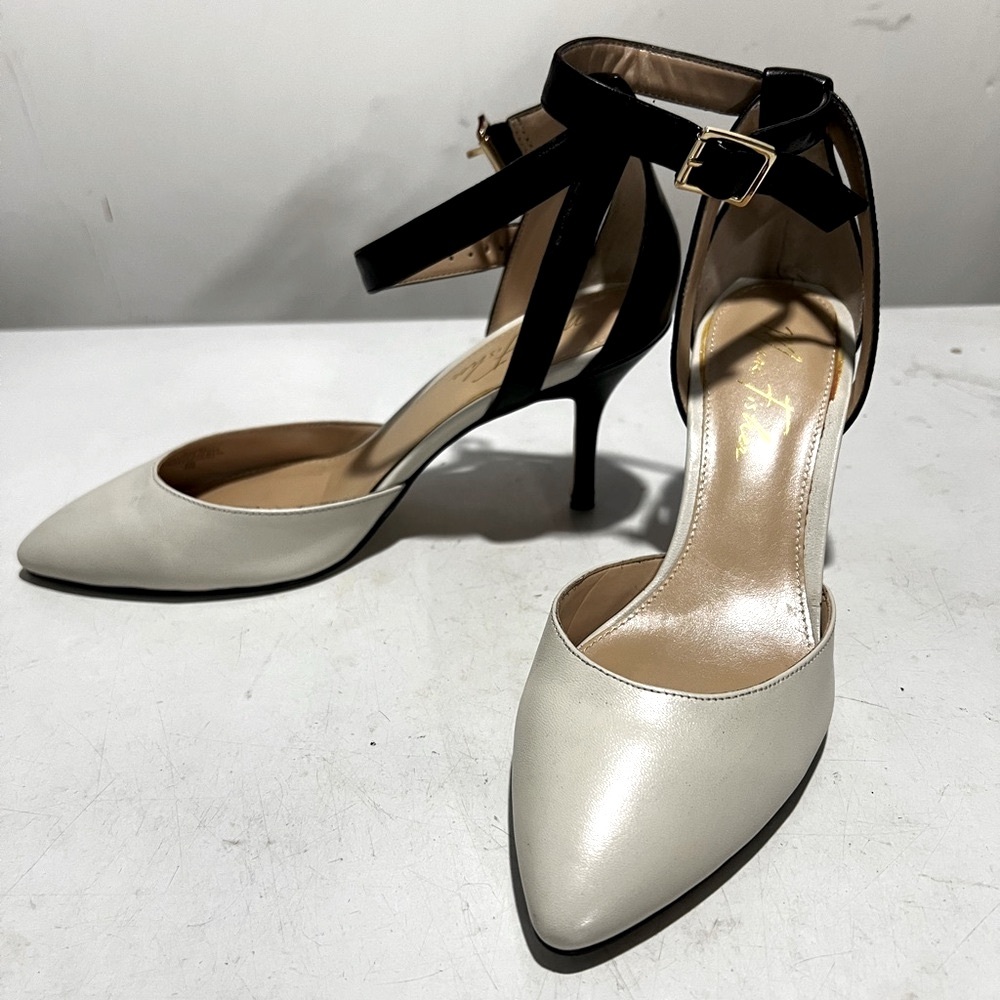 Marc Fisher Cream and Black Heels with Pointed Toe
